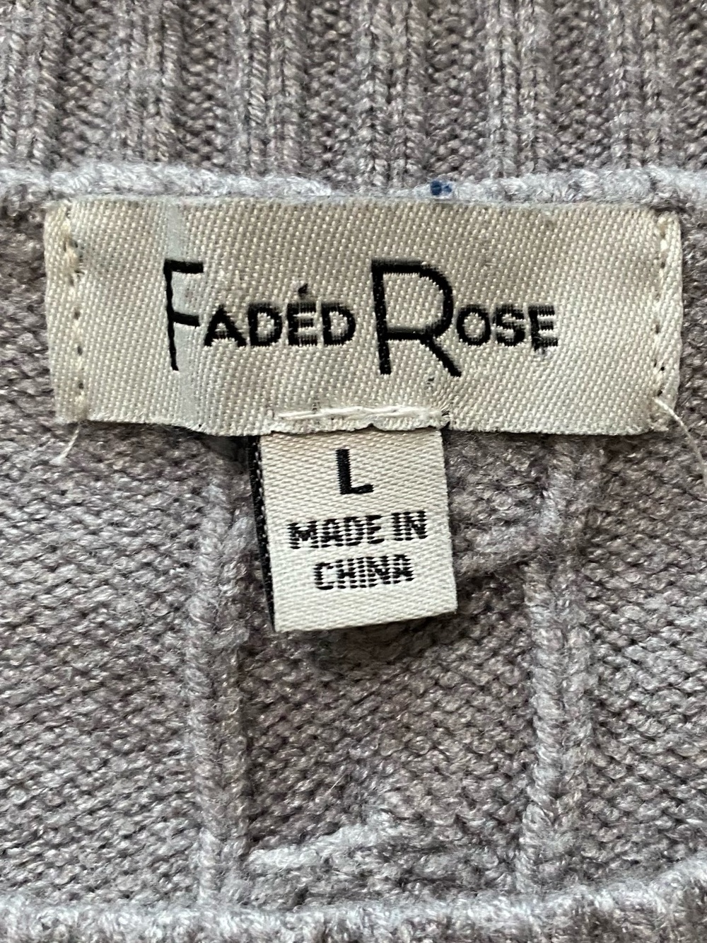 Faded  Rose Los Angeles 07 Cable Knit Cropped Sweater - Gray with Green Applique - Picture 2 of 9